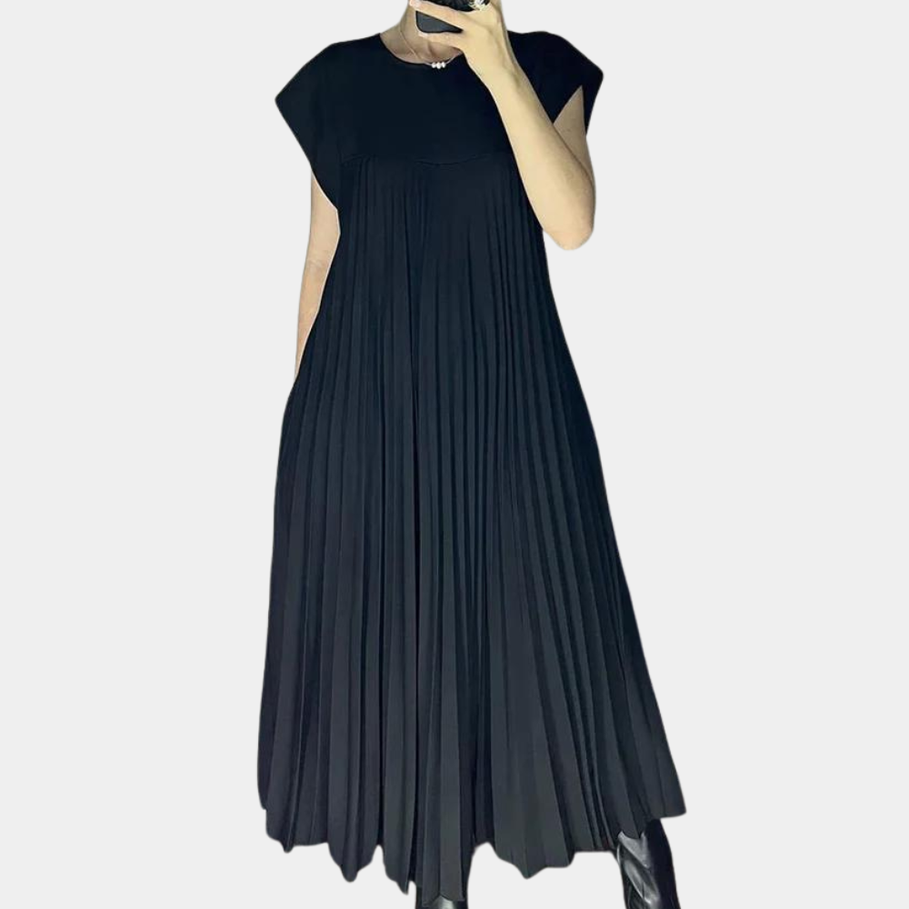 Street-Wave Pleated Maxi Dress For Women With Airy Elegance