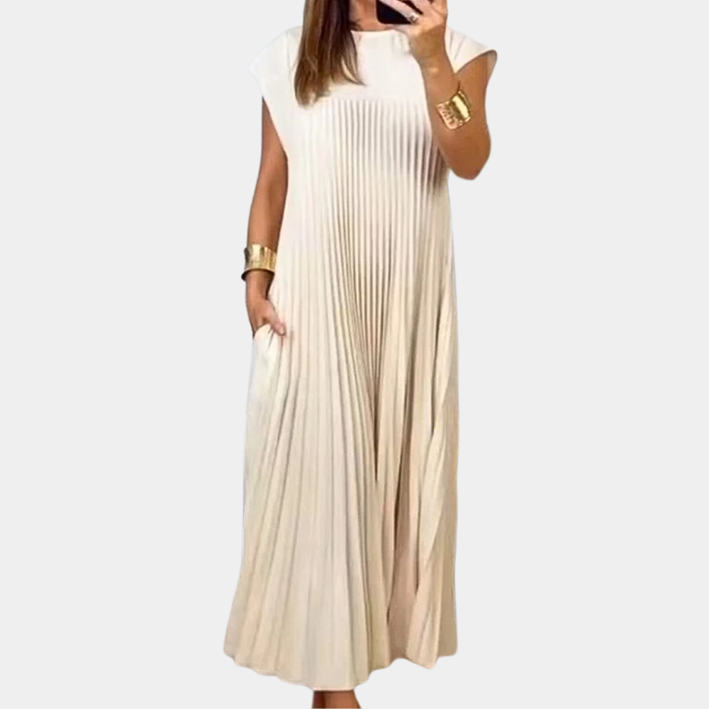 Street-Wave Pleated Maxi Dress For Women With Airy Elegance