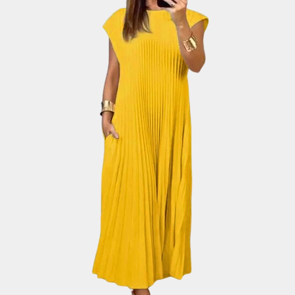Street-Wave Pleated Maxi Dress For Women With Airy Elegance