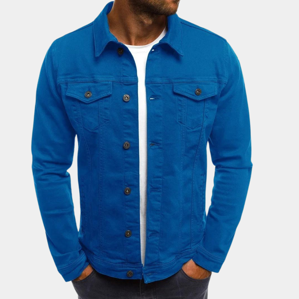 Mens Denim Jacket Street Wave Timeless Classic Fit With Button Closure