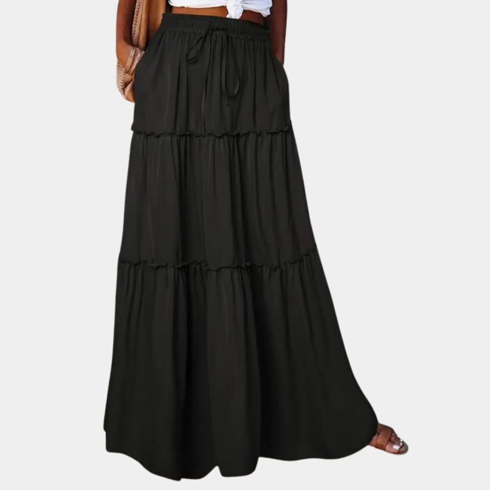 Street-Wave Women's Bohemian Maxi Skirt Elastic Waist Drawstring Lightweight