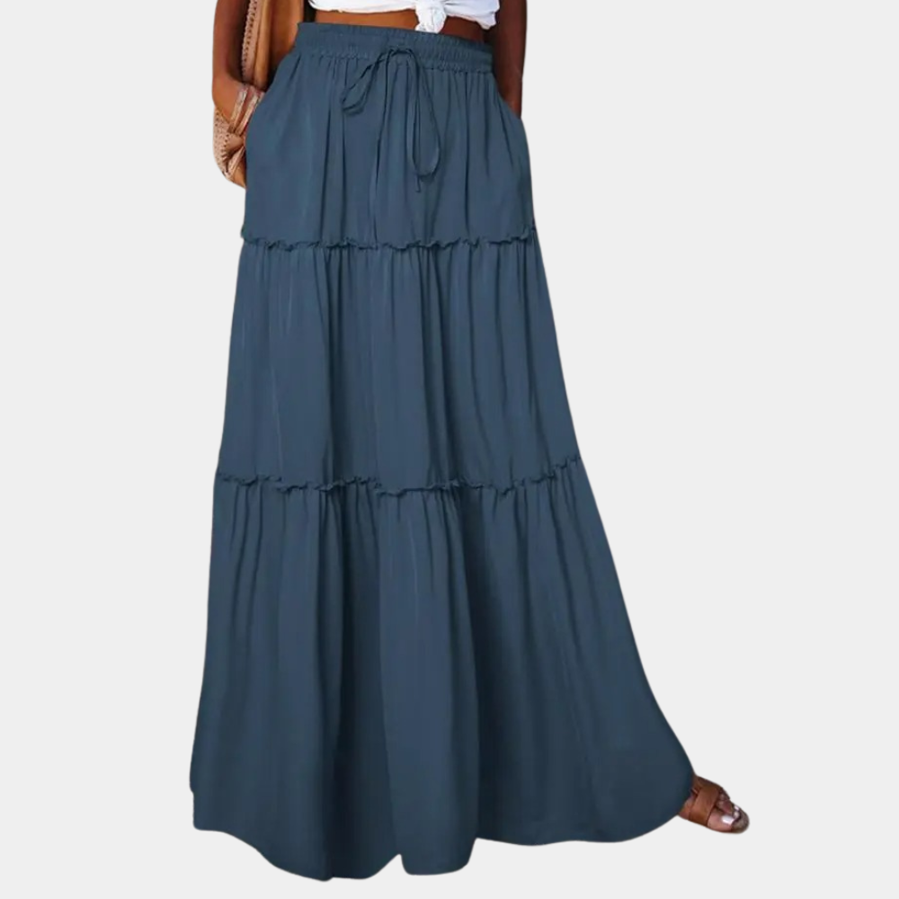 Street-Wave Women's Bohemian Maxi Skirt Elastic Waist Drawstring Lightweight