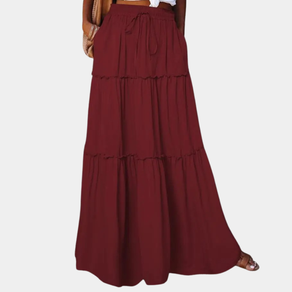 Street-Wave Women's Bohemian Maxi Skirt Elastic Waist Drawstring Lightweight