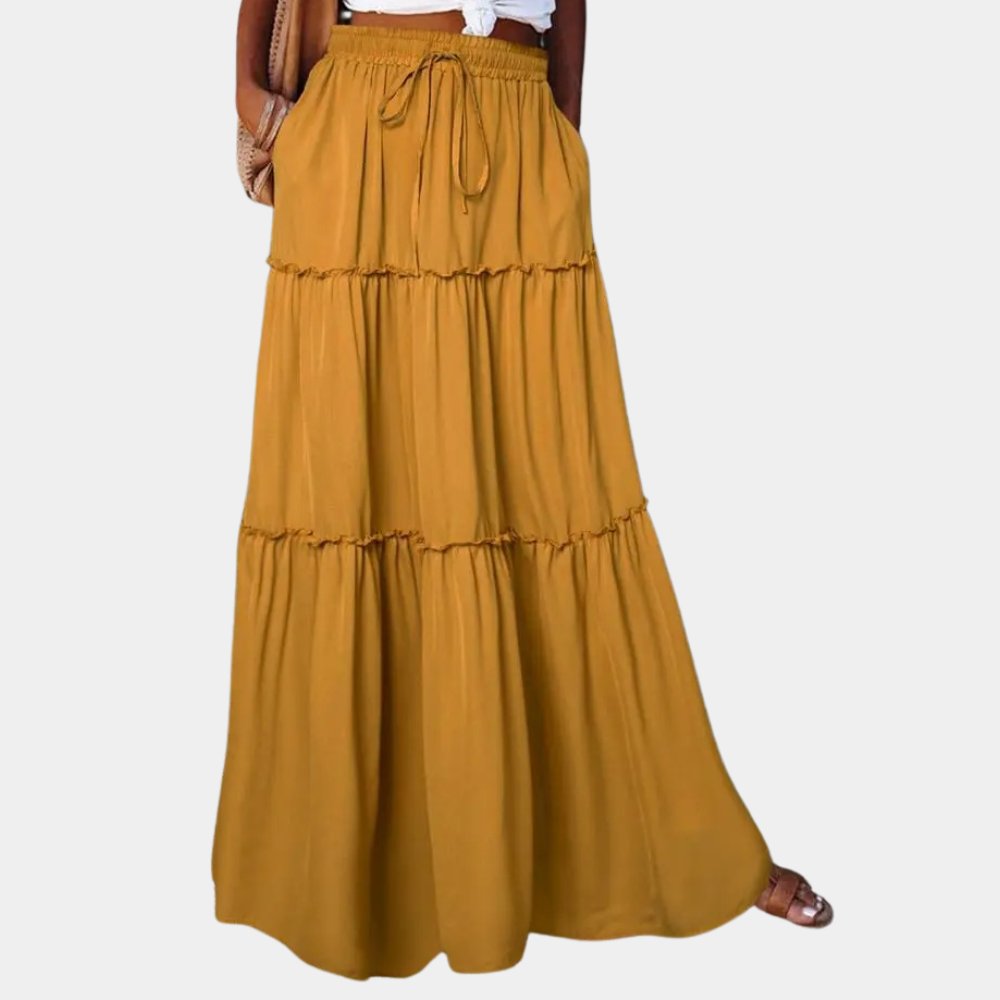 Street-Wave Women's Bohemian Maxi Skirt Elastic Waist Drawstring Lightweight
