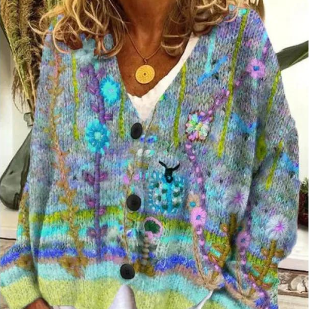 Street-Wave Womens Cardigan Oversized Floral V Neck Cozy