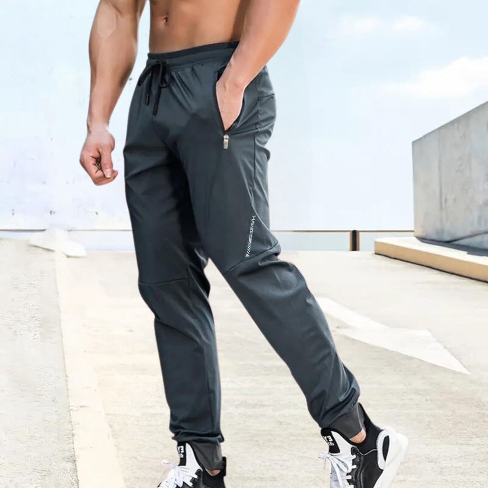 Street-Wave Men Slim Fit Jogging Pants With Elastic Waist Zipper Pockets
