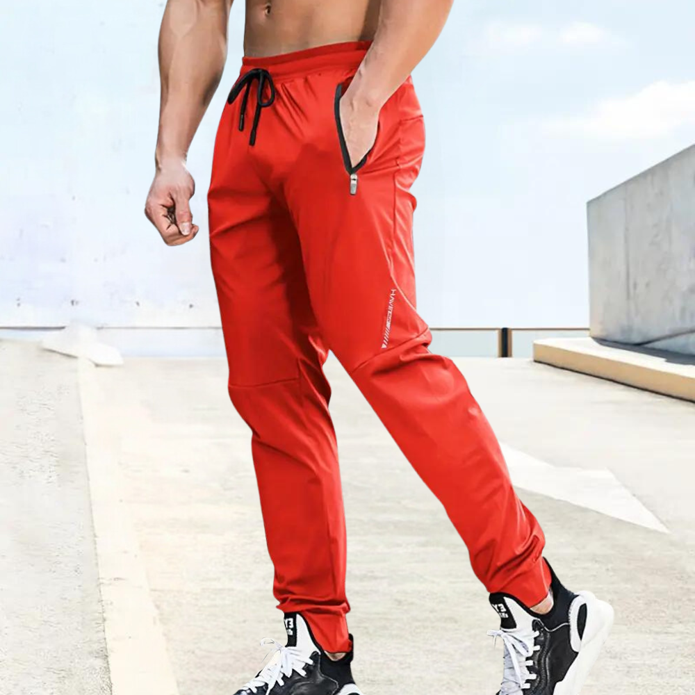 Street-Wave Men Slim Fit Jogging Pants With Elastic Waist Zipper Pockets