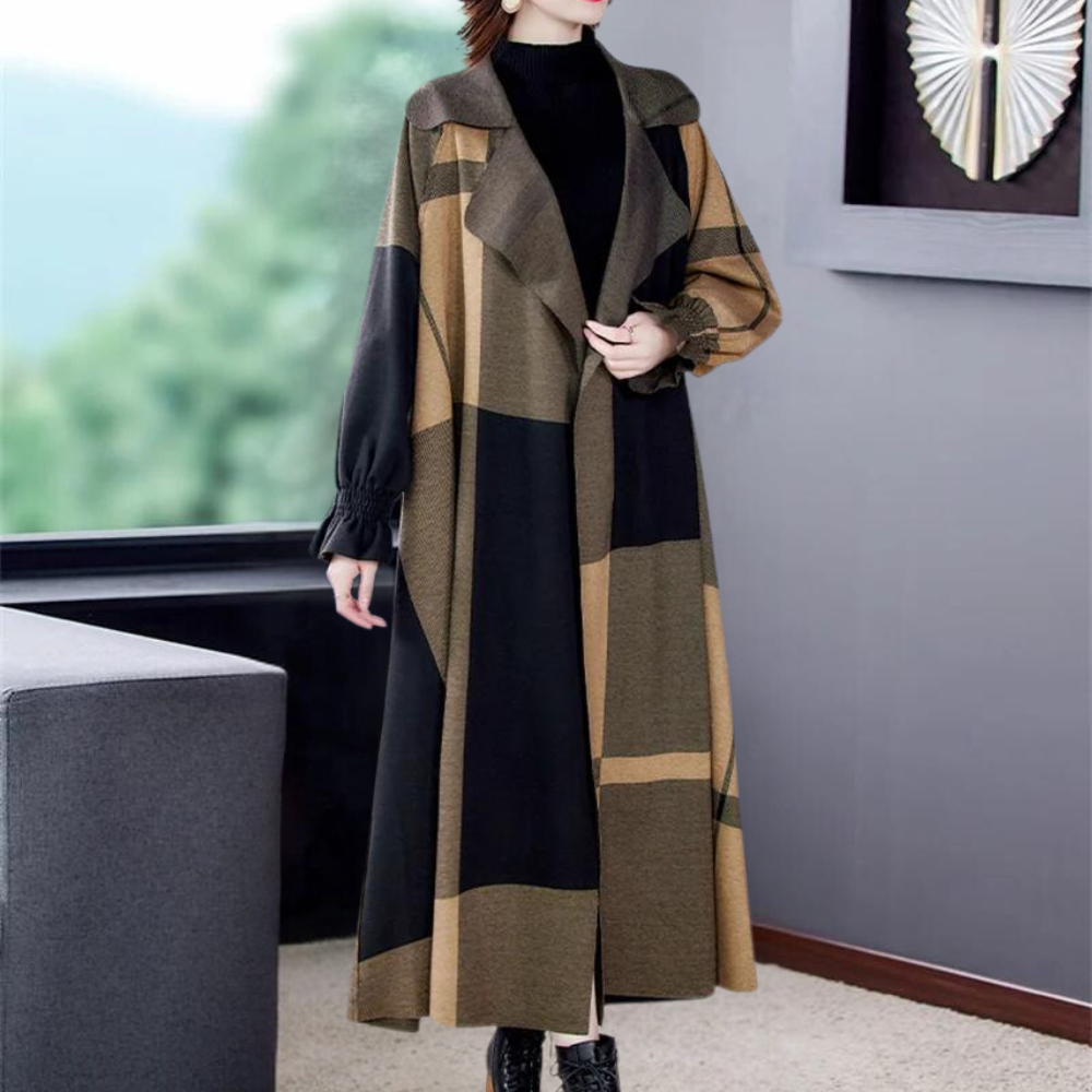 Street-wave Long Plaid Coat For Women Ethereal Elegance Timeless Charm Chic Statement