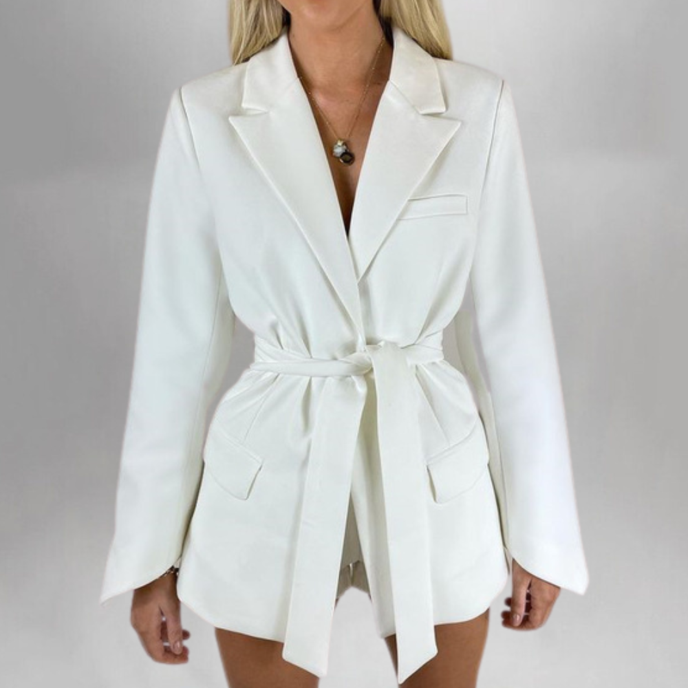 Street-wave Belted Blazer For Women With Tie Belt Structured Silhouette Luxe Office Jacket