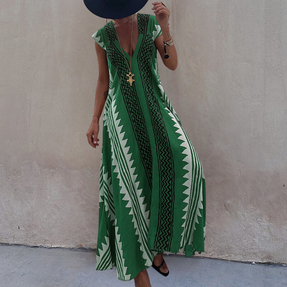 Street-Wave Women's Maxi Dress Breezy Sleeveless V-Neck Geometric Pattern