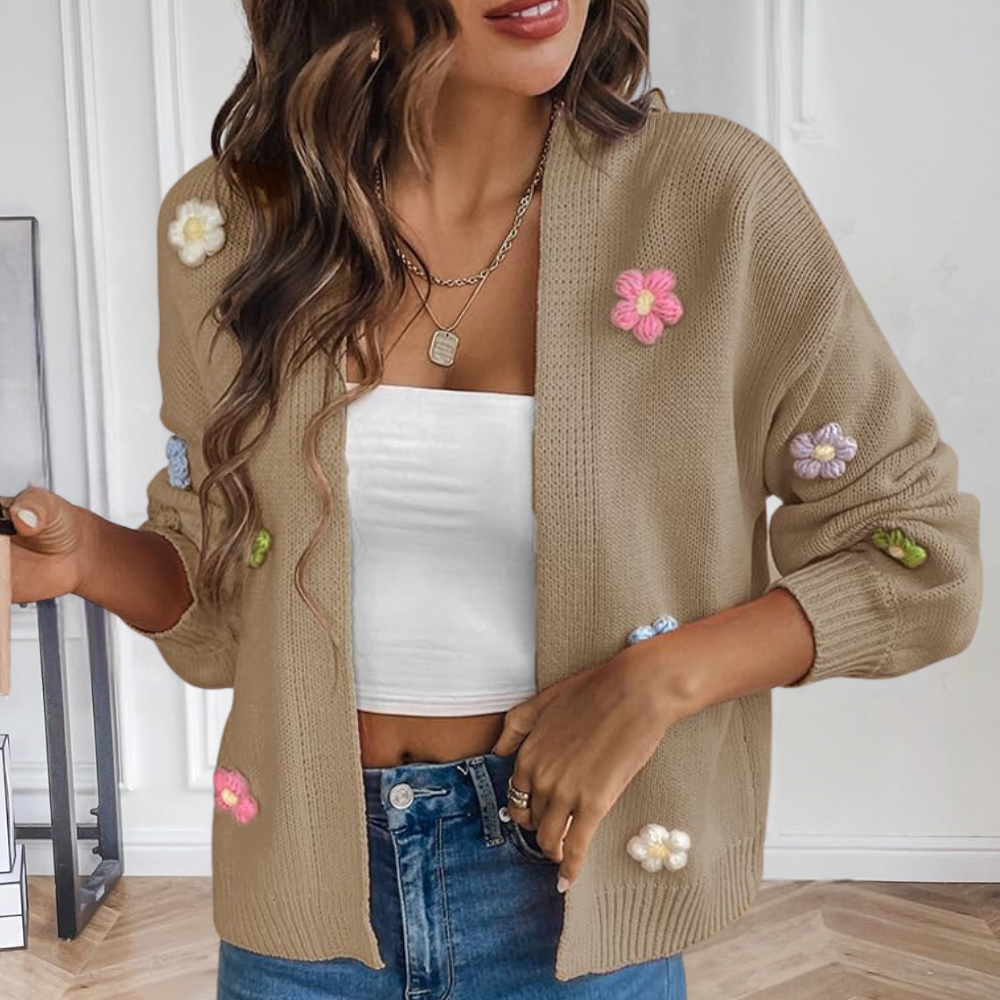 Street-Wave Womens Cardigan With 3D Floral Embellishments Playful Lightweight Knit For Women