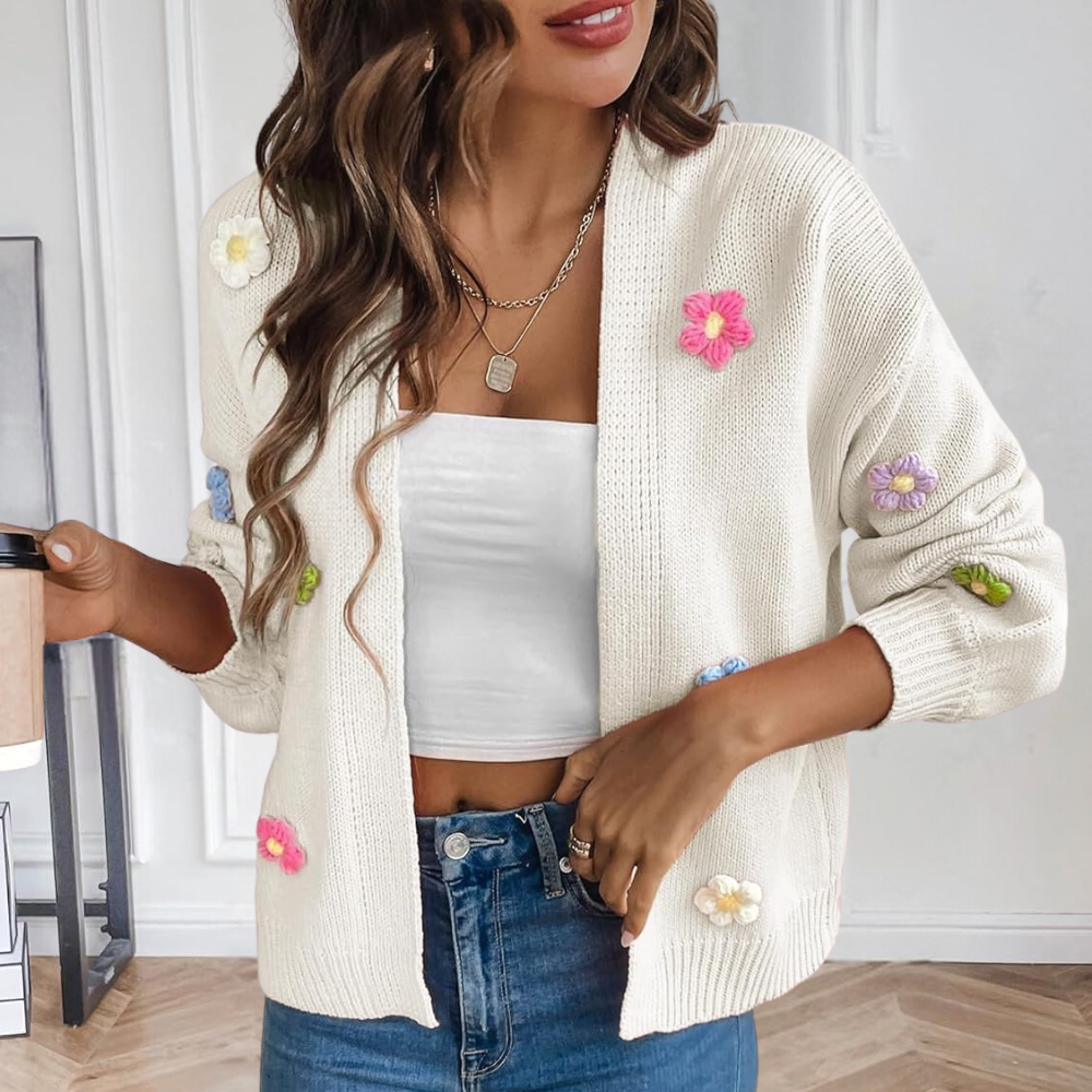 Street-Wave Womens Cardigan With 3D Floral Embellishments Playful Lightweight Knit For Women