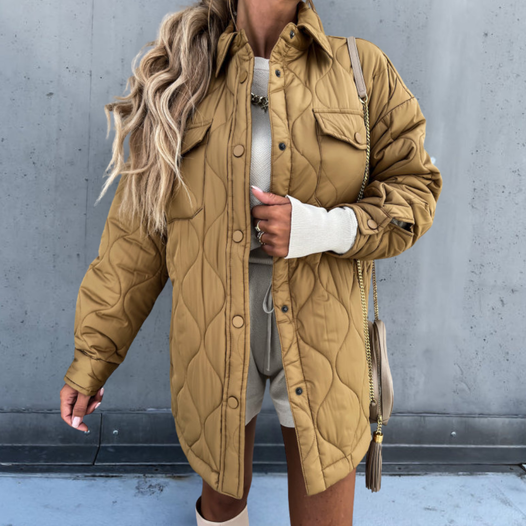 Street-wave Patchwork Quilted Jacket for Women with Elegant Collar, Chic Everyday Outerwear