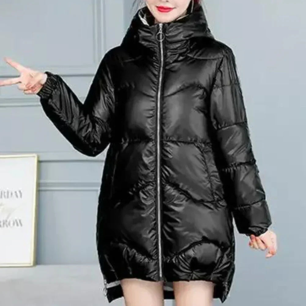 Street-Wave Womens Puffer Jacket With Warm Hood Cozy Winter Essential For Cold Weather