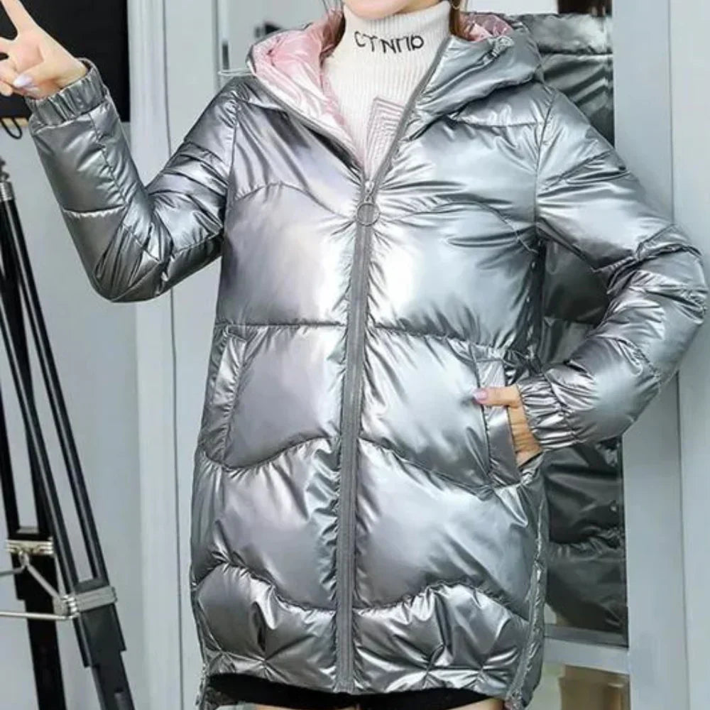 Street-Wave Womens Puffer Jacket With Warm Hood Cozy Winter Essential For Cold Weather