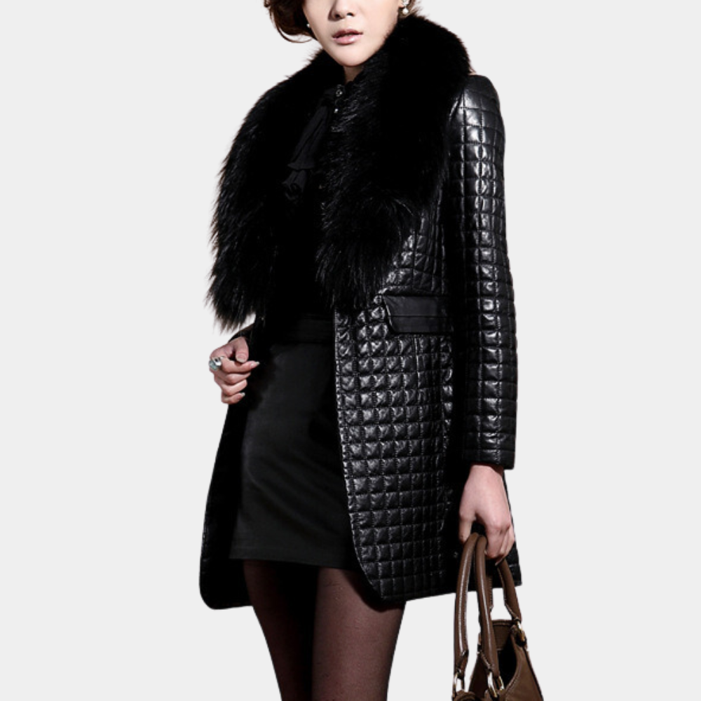 Streetwave Womens Quilted Long Coat With Faux Fur Collar Timeless Elegant Slim Silhouette