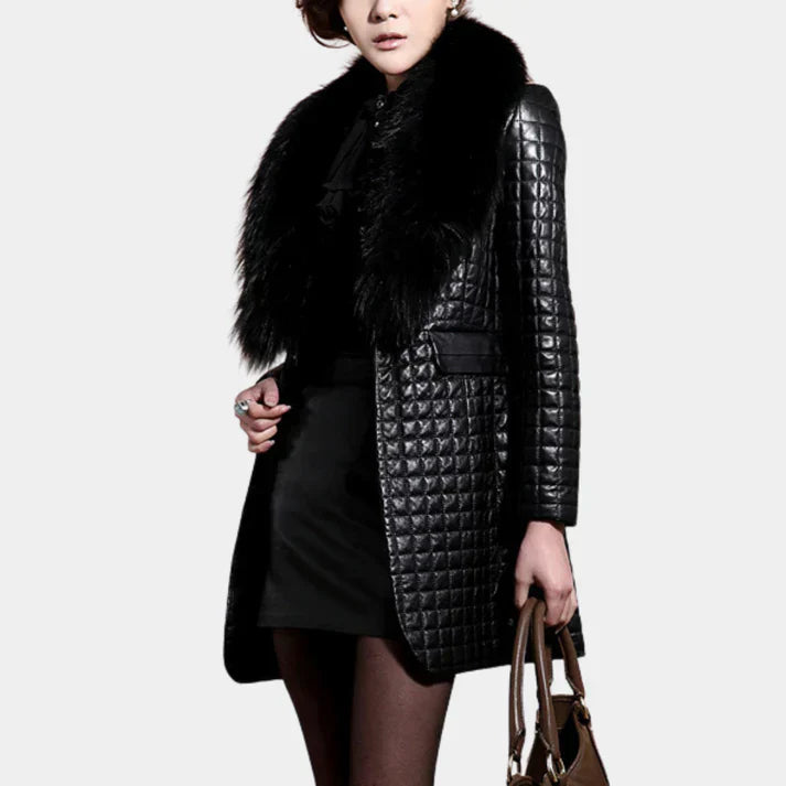 Streetwave Long Quilted Coat With Fur Collar For Women Luxurious Melange Texture And Timeless Style