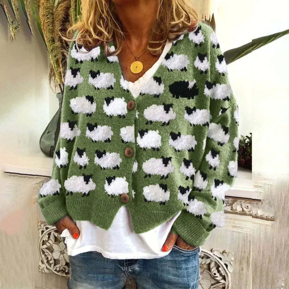 Nordic Flair Women's Cardigan Cozy Soft Knit With Sheep Motif