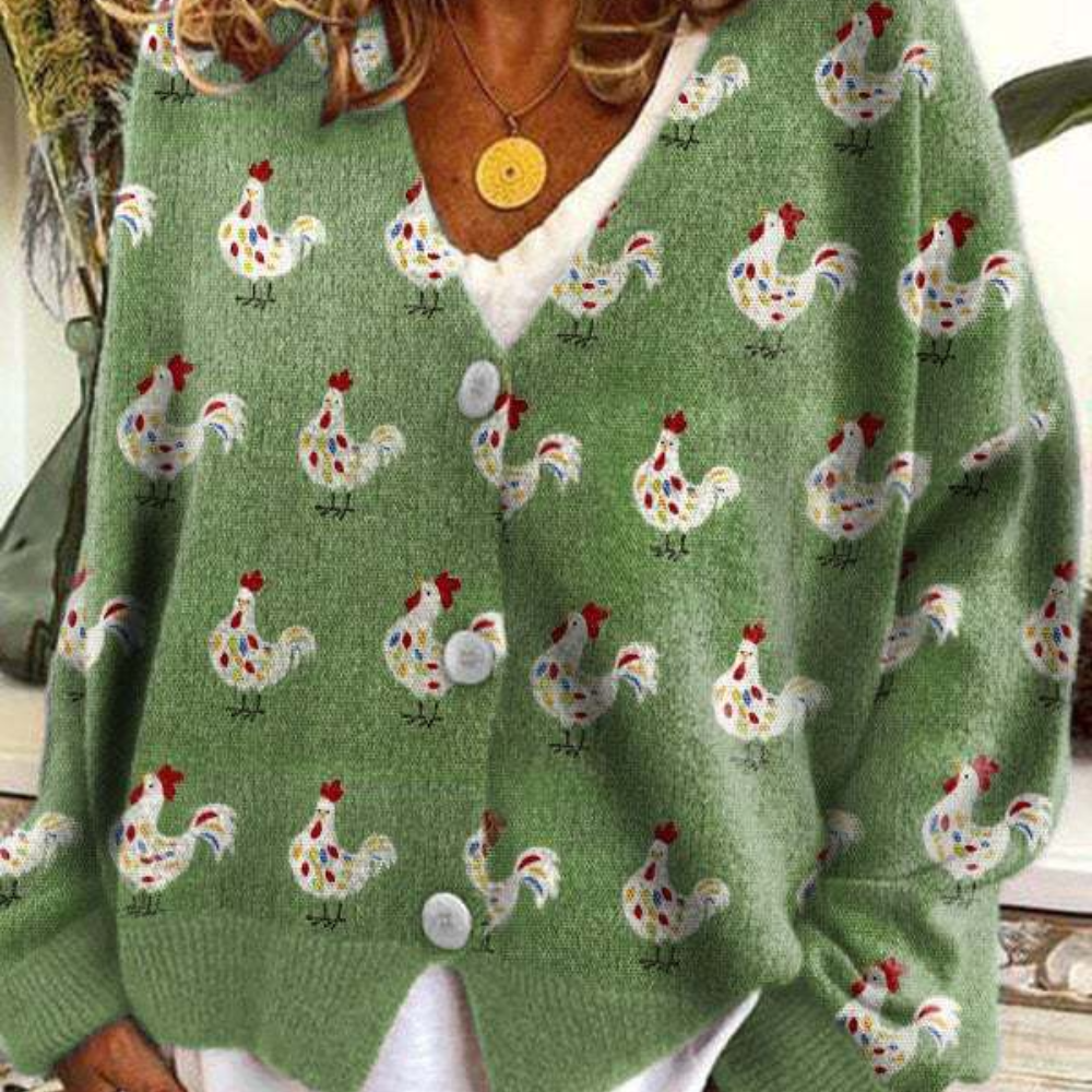 Nordic Flair Women's Cardigan Cozy Soft Knit With Sheep Motif