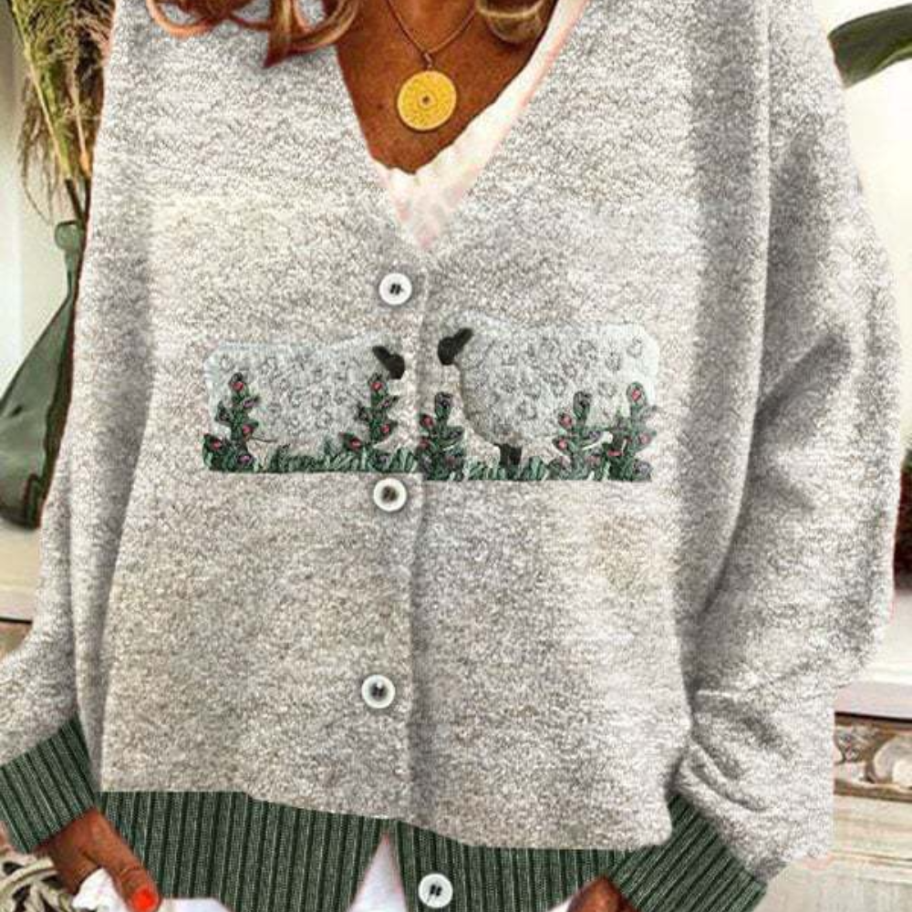 Nordic Flair Women's Cardigan Cozy Soft Knit With Sheep Motif