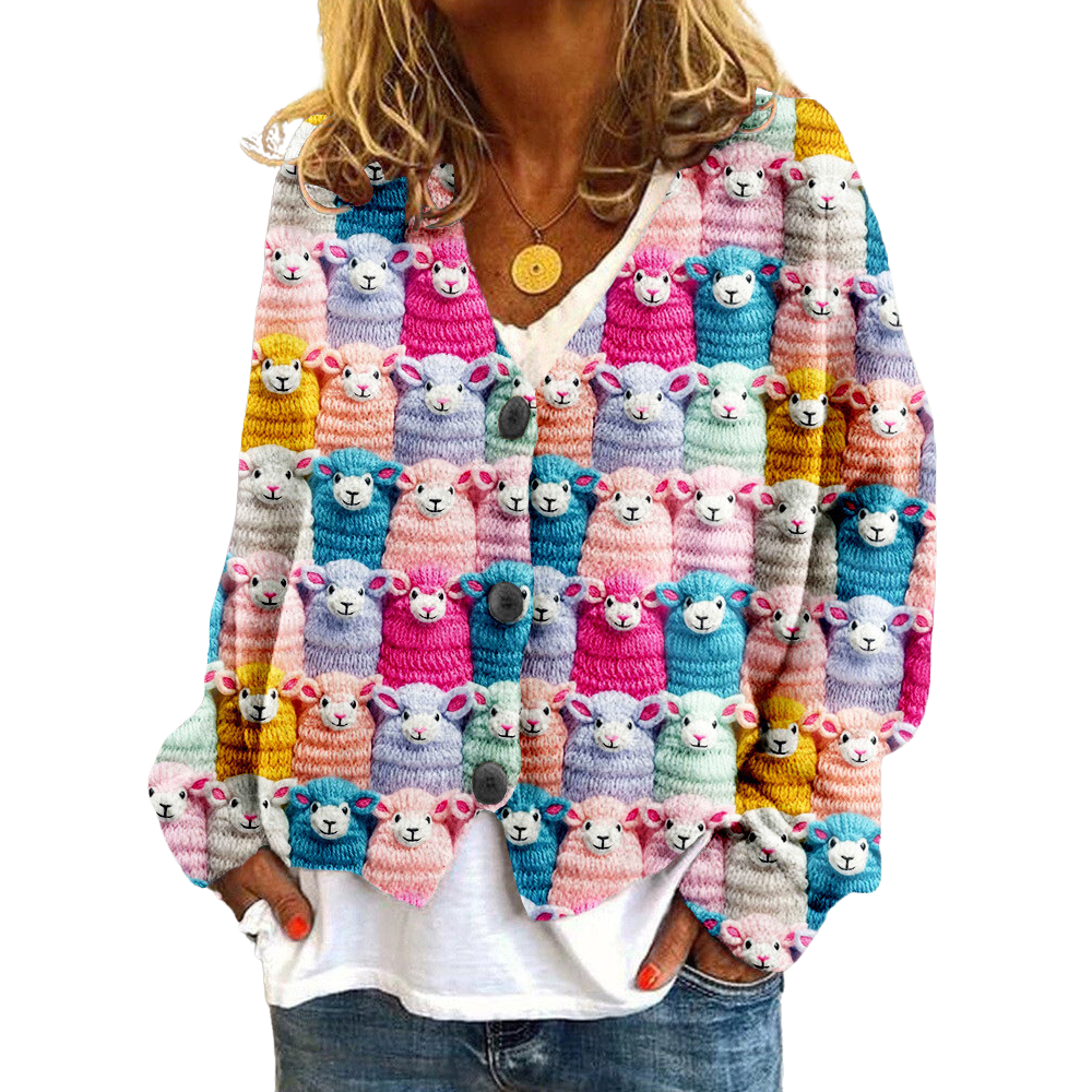 Nordic Flair Women's Cardigan Cozy Soft Knit With Sheep Motif