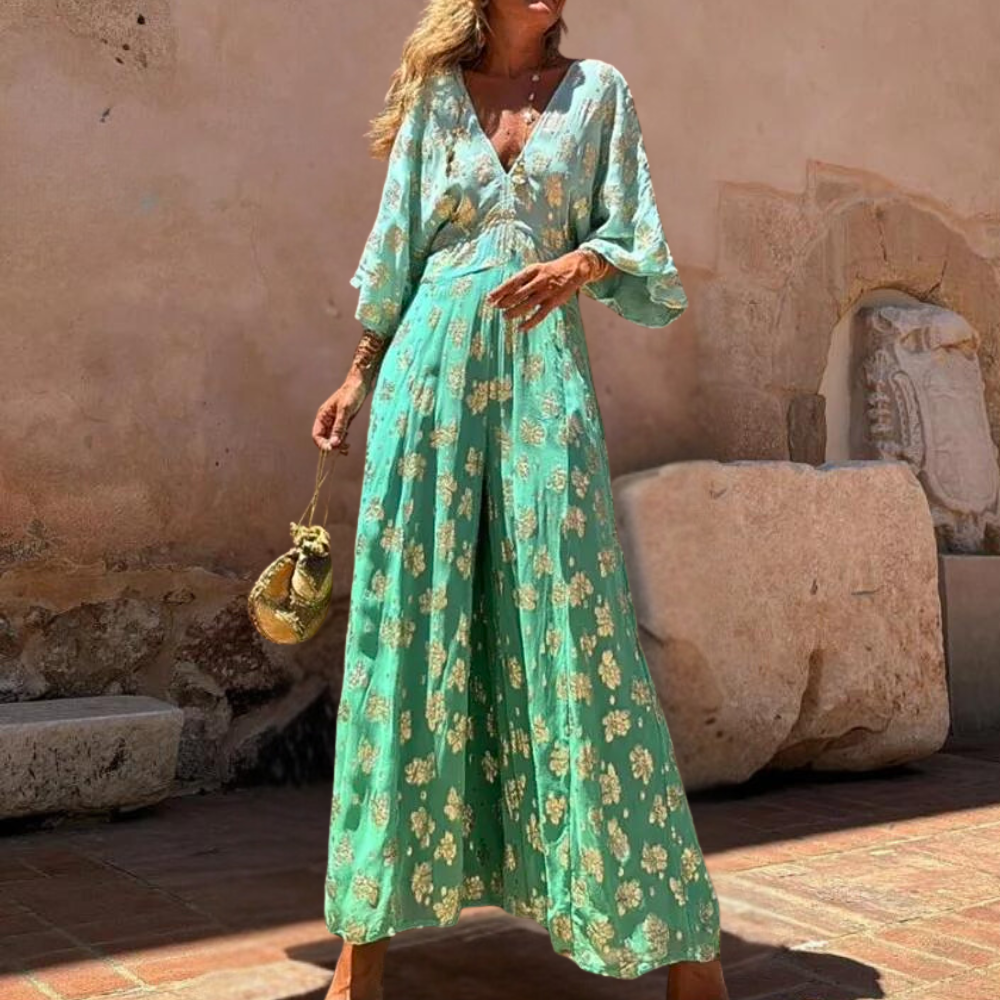 Street Wave Maxi Dress For Women Loose Fit V Neck Kimono Sleeves