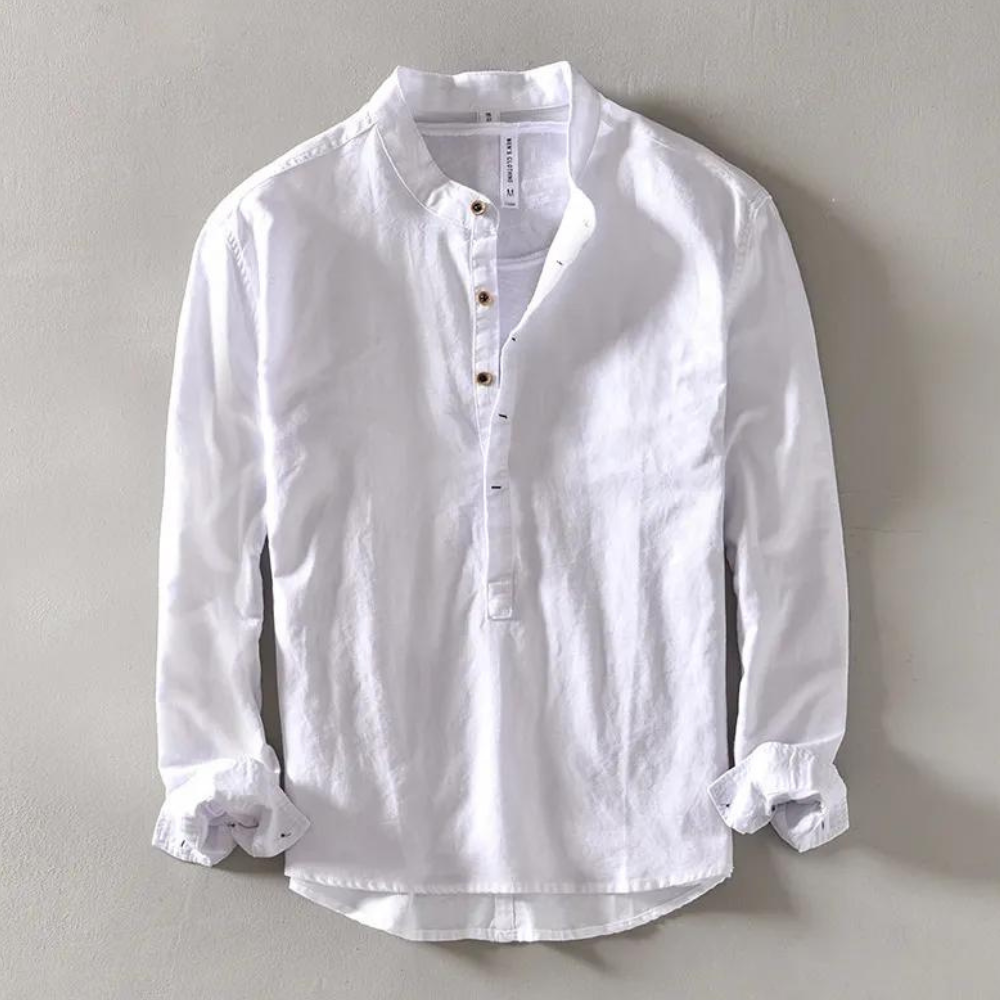 Street Wave Mens Henley Shirt Breathable Cotton Linen Blend With Mandarin Collar