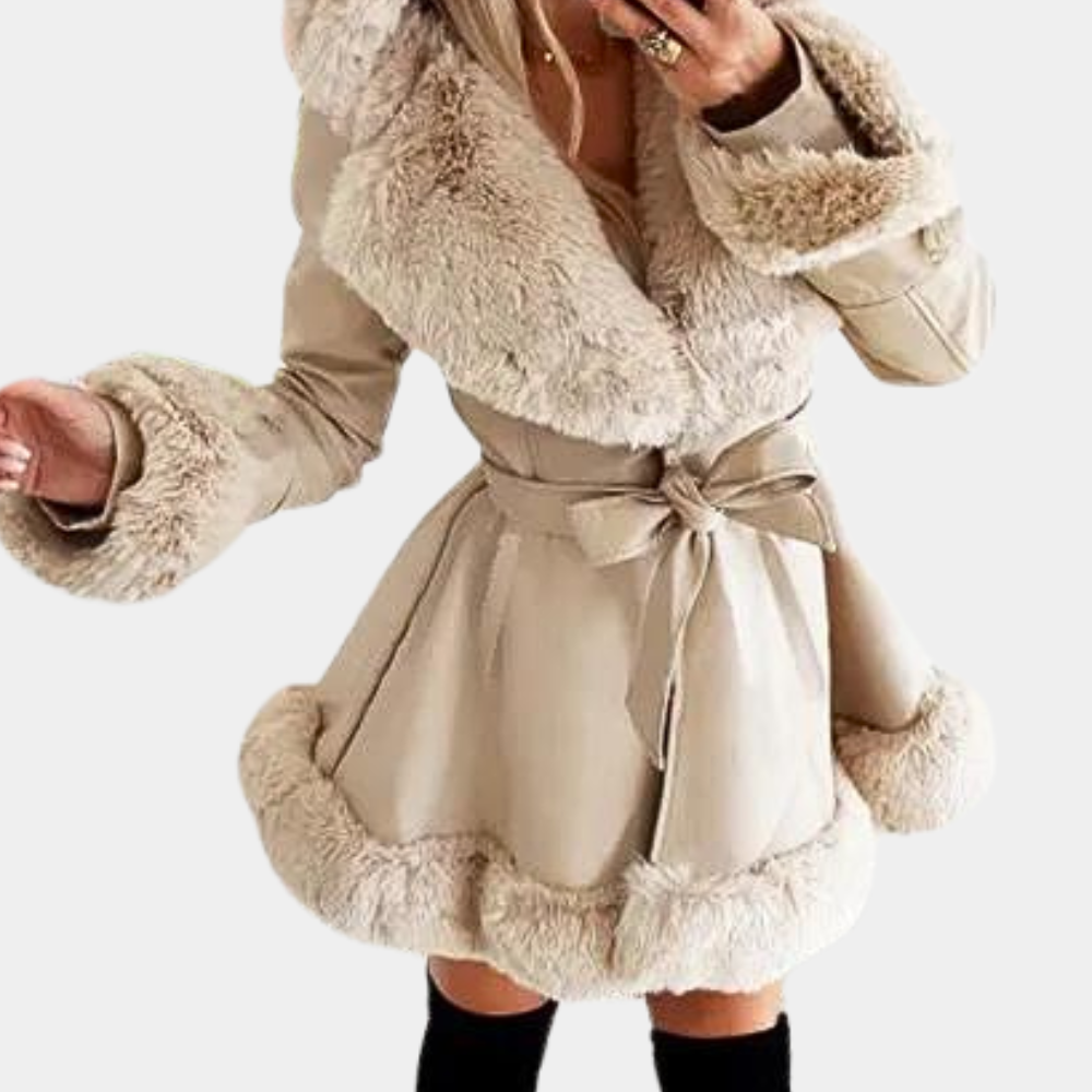 Petronela Luxe Hooded Jacket Street-Wave For Women Fur Trim Belted Coat Cozy Winter Wear