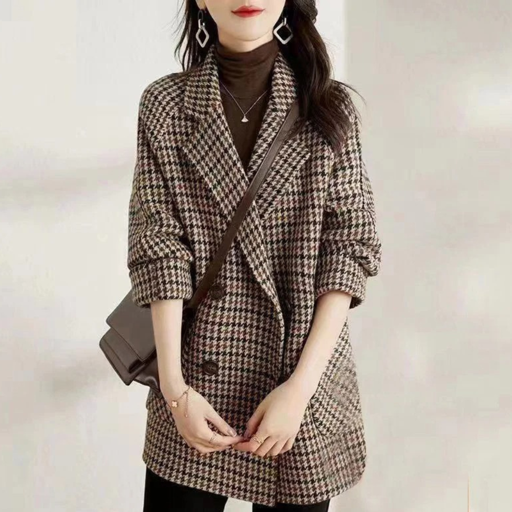 Ladies Wool Blend Coat Rodica Streetwave Elegant Warm Plaid Overcoat For Modern Fashion Lovers