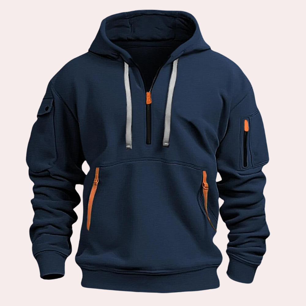 Street-Wave Mens Half Zip Hoodie With Adjustable Hood And Zip Pockets