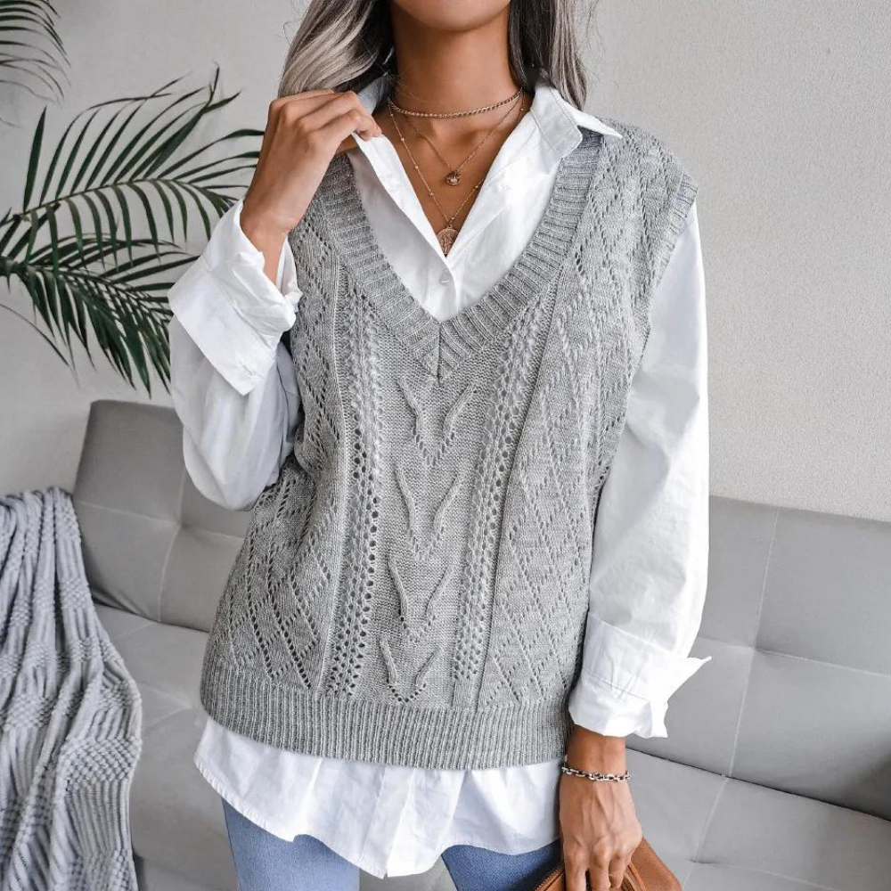 Street-wave Isabelle V-Neck Knit Vest For Women Cozy Versatile Layering Top In Soft Knit