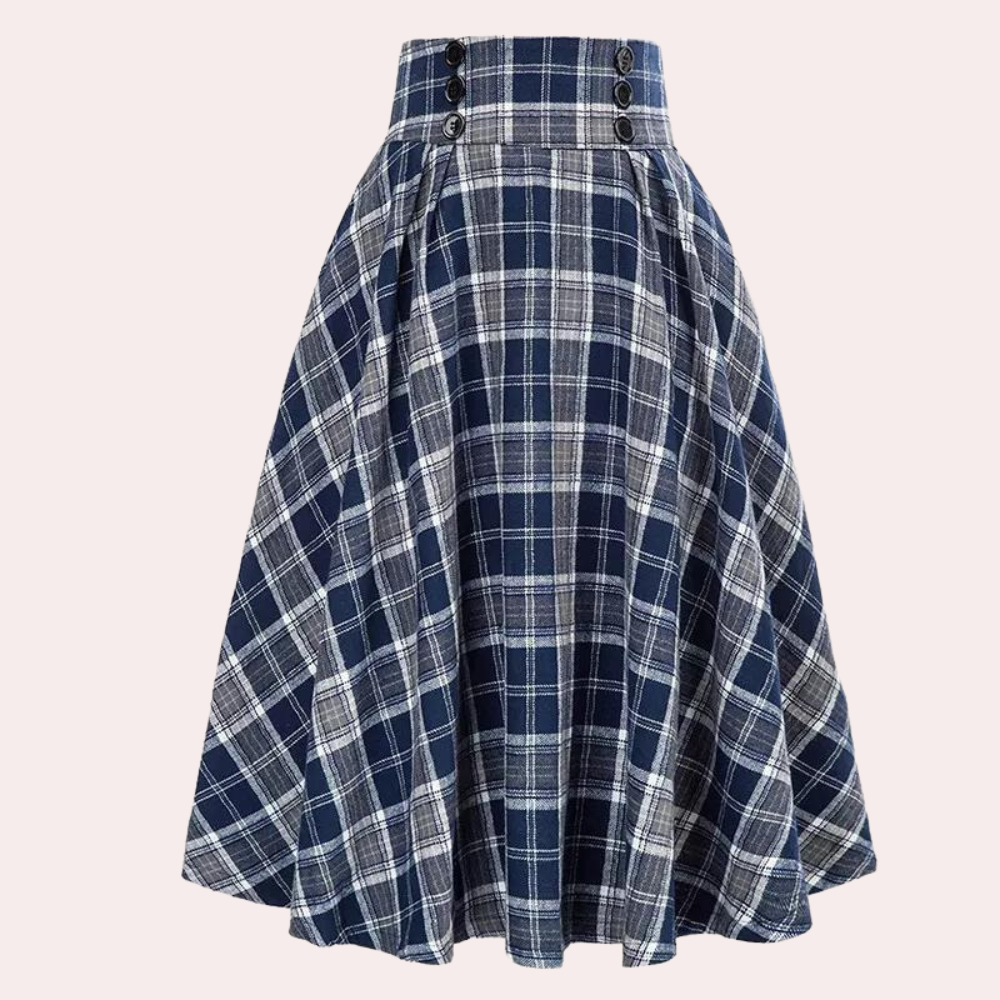Street-Wave High-Waisted Pleated Midi Skirt For Women With Chic Button Detail