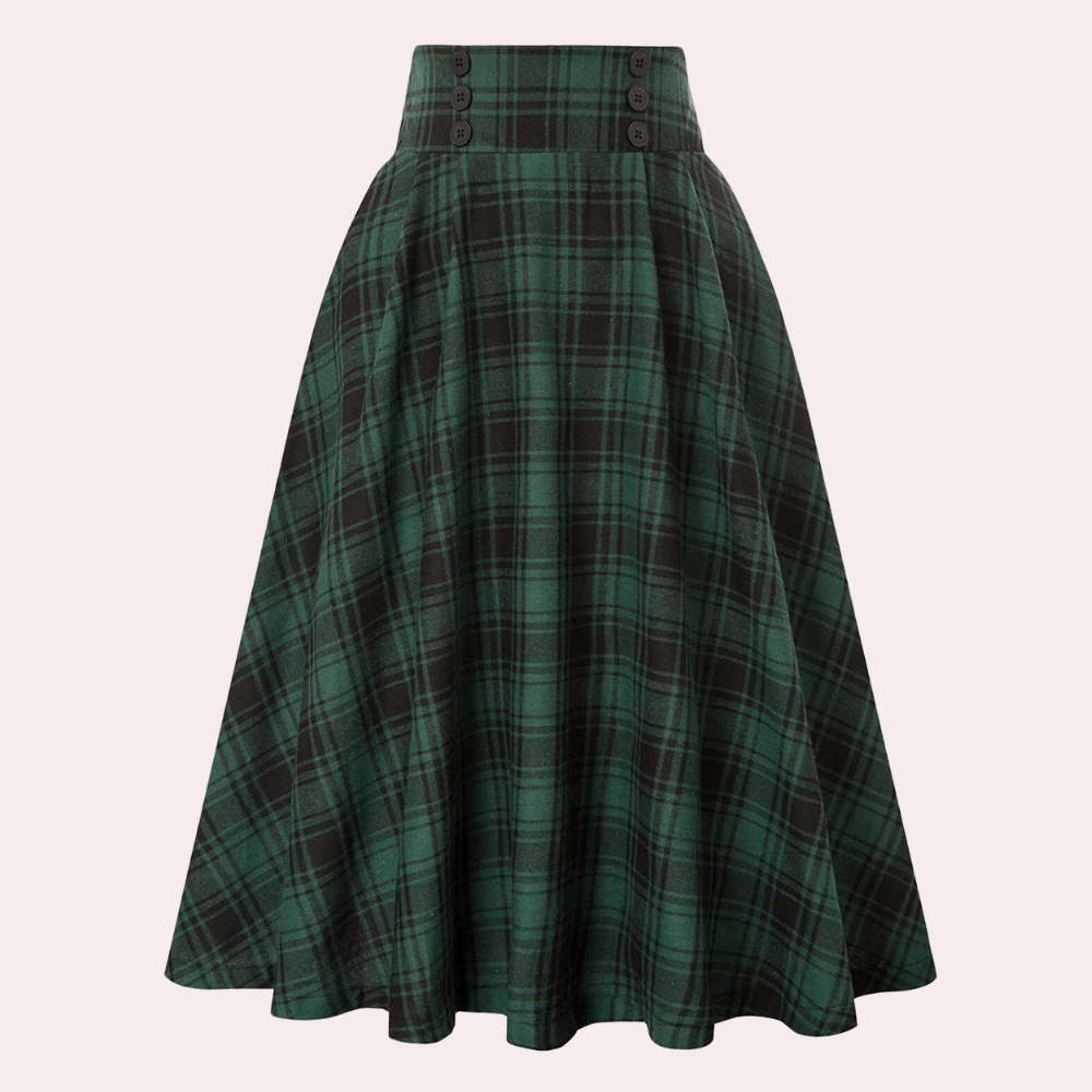 Street-Wave High-Waisted Pleated Midi Skirt For Women With Chic Button Detail