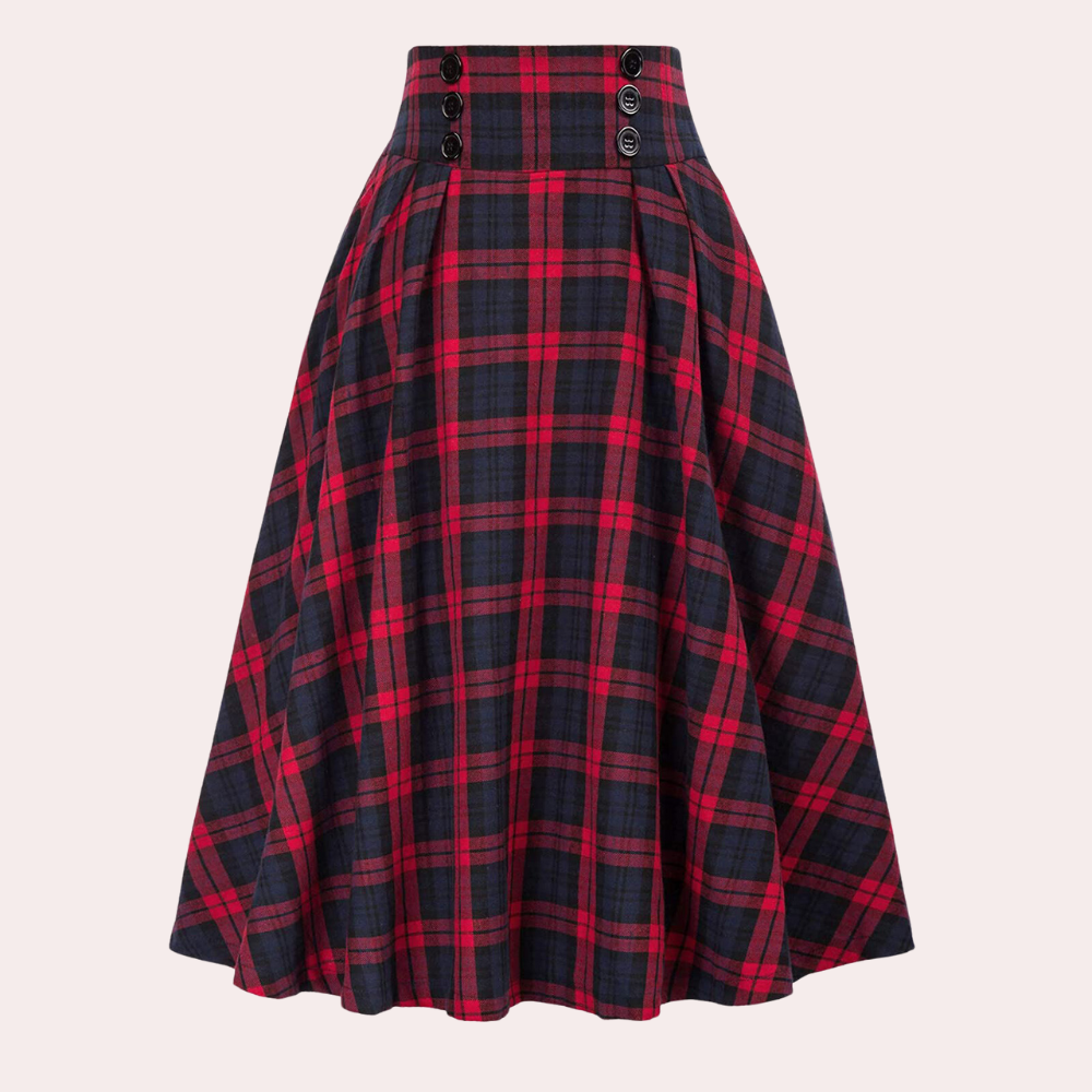 Street-Wave High-Waisted Pleated Midi Skirt For Women With Chic Button Detail