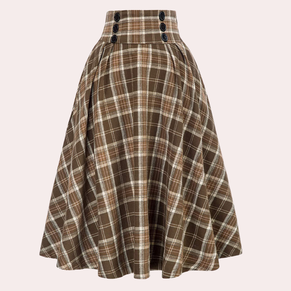 Street-Wave High-Waisted Pleated Midi Skirt For Women With Chic Button Detail