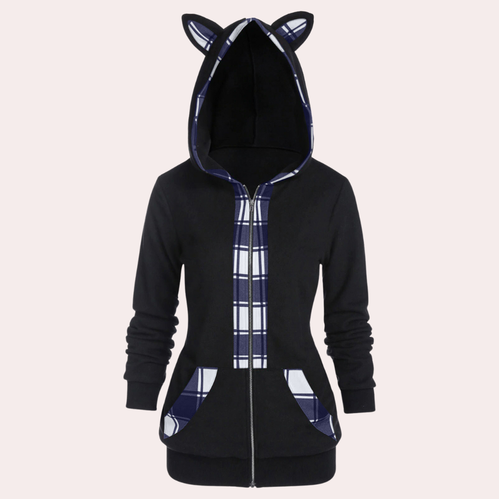 Cat Ear Hoodie Jacket For Women Warm Winter Coat Elektra Streetwave Cozy Plaid Accents