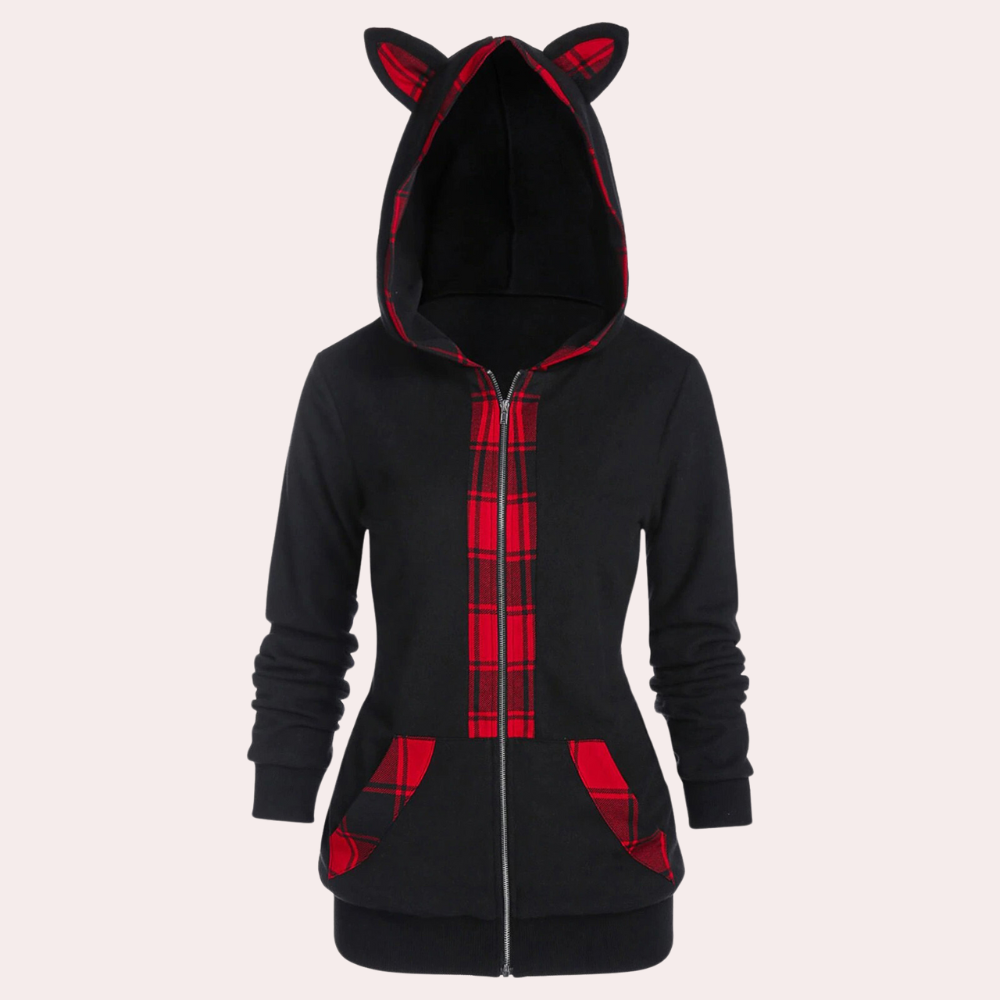 Cat Ear Hoodie Jacket For Women Warm Winter Coat Elektra Streetwave Cozy Plaid Accents