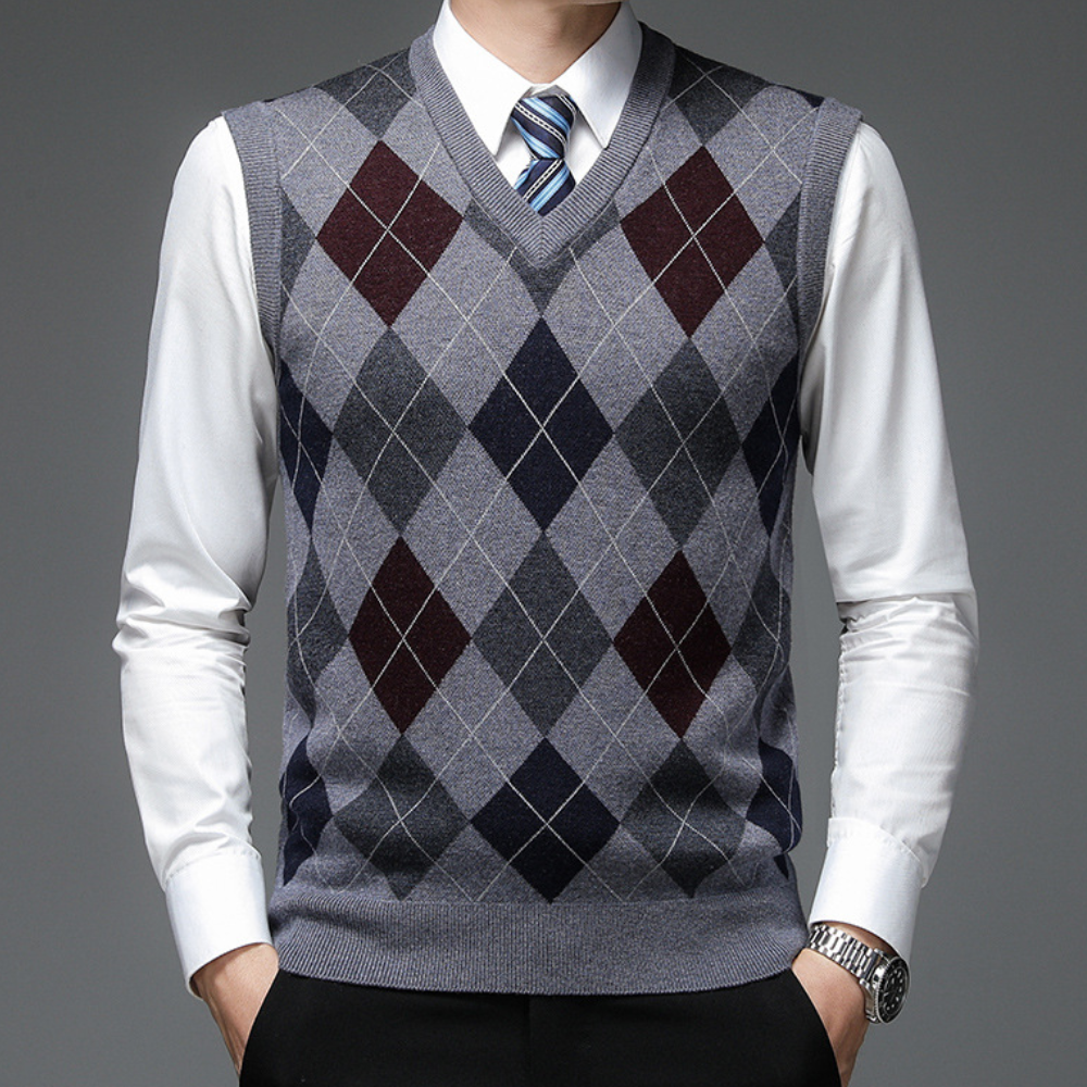 Street-Wave Mens Knitted Argyle Sweater Vest Tailored Fit