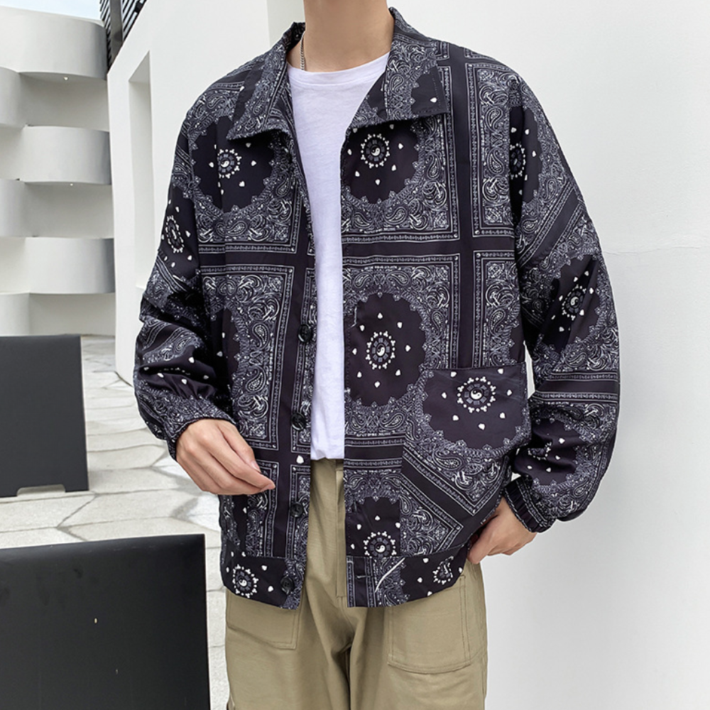 Street Wave Mens Paisley Print Jacket With Long Sleeves For Casual Outdoor Style