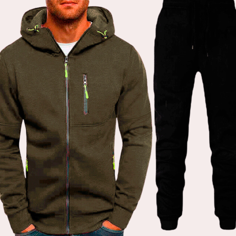 StreetWave Mens Hoodie Joggers Set Zip Front Versatile Comfort
