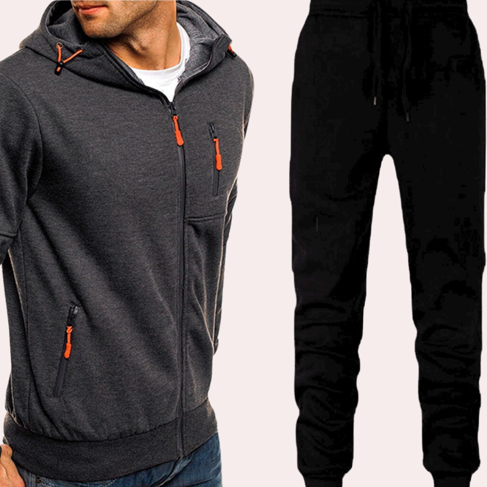 StreetWave Mens Hoodie Joggers Set Zip Front Versatile Comfort