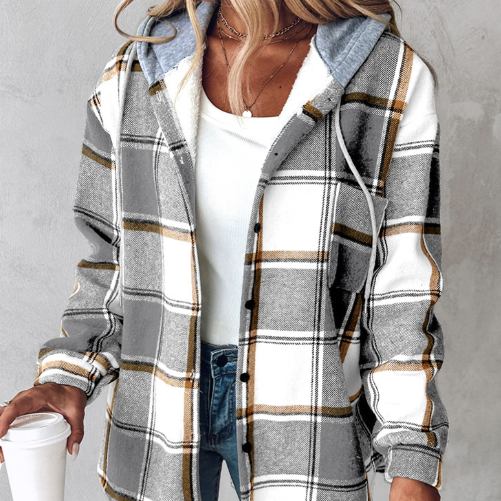 Street-Wave Zelina Womens Plaid Hooded Jacket With Warmth And Breathable Comfort For Fall Winter