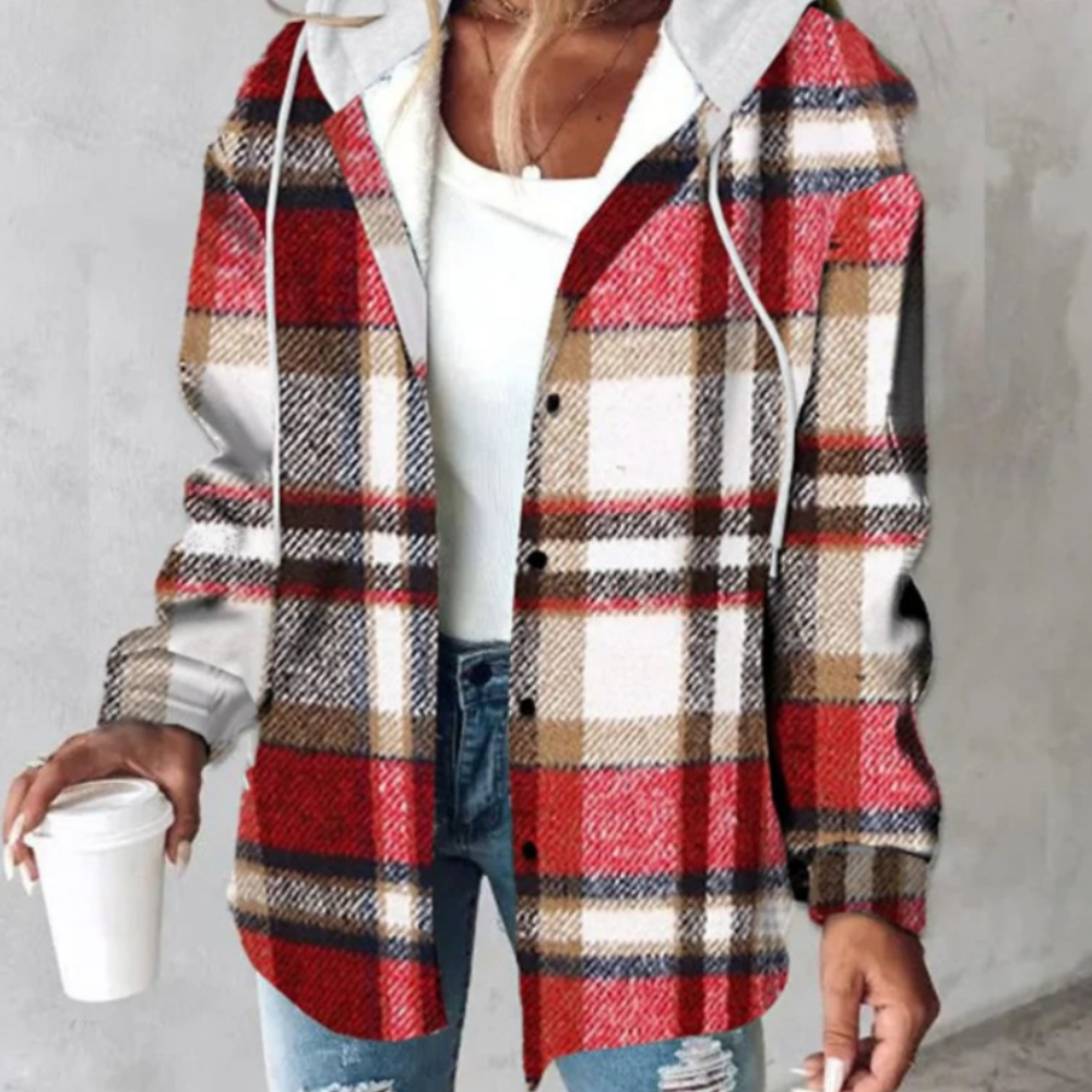Street-Wave Zelina Womens Plaid Hooded Jacket With Warmth And Breathable Comfort For Fall Winter
