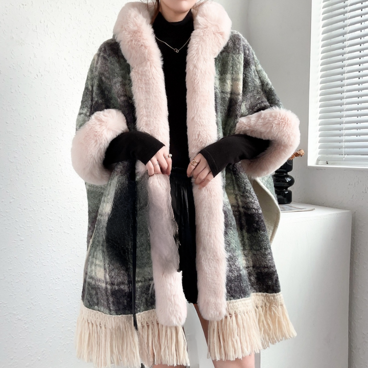 Street-wave Winter Shawl For Women, Soft Plush Faux Fur Wrap With Fringe, Luxurious Warmth