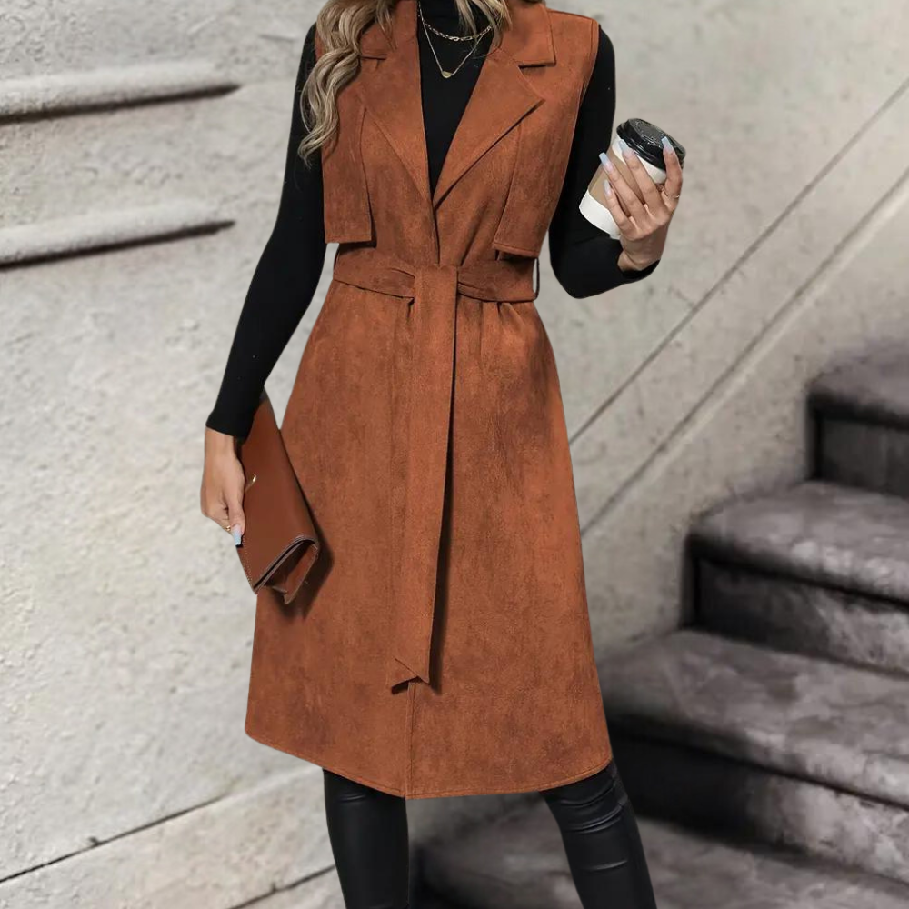 Street-Wave Sleeveless Suede Coat For Women, Chic Warm Layer, Elegant Fall Fashion