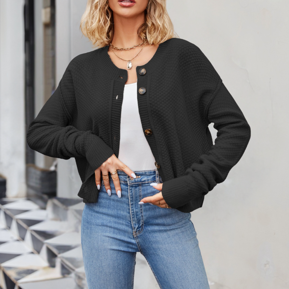 Street-wave Short Knit Cardigan With Textured Weave Modern Fit For Women Everyday Comfort Essential