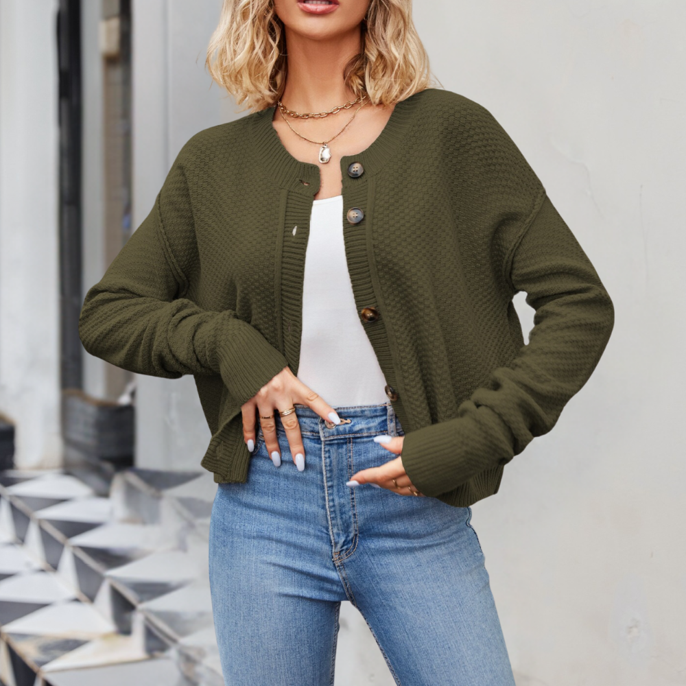 Street-wave Short Knit Cardigan With Textured Weave Modern Fit For Women Everyday Comfort Essential