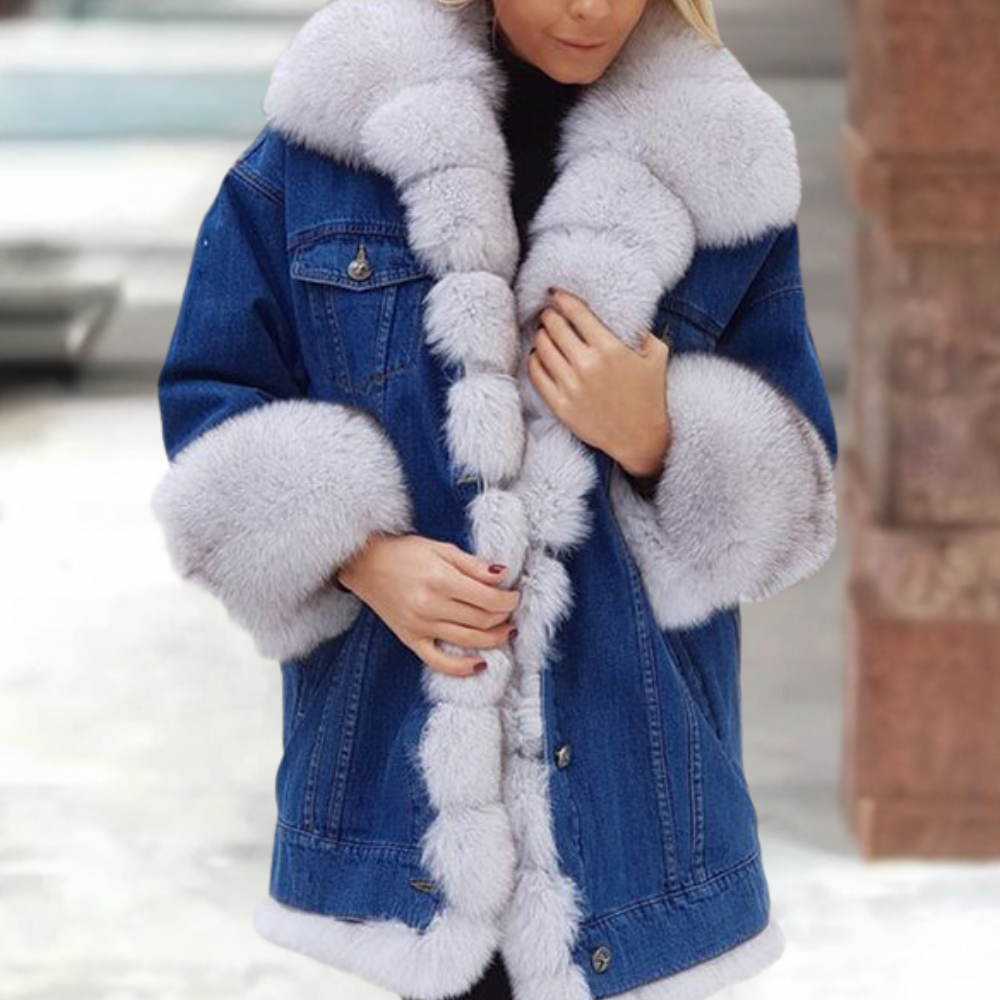 Street-Wave Denim Coat For Women With Lux Fur Trim Winter Warmth And Wind Protection