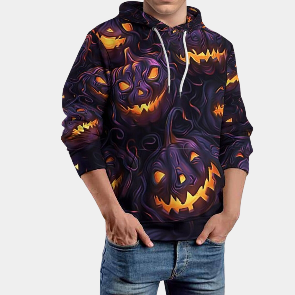 Mojzesz Halloween Hoodie For Men With Pumpkin Print Warm Cozy Polyester By Street Wave