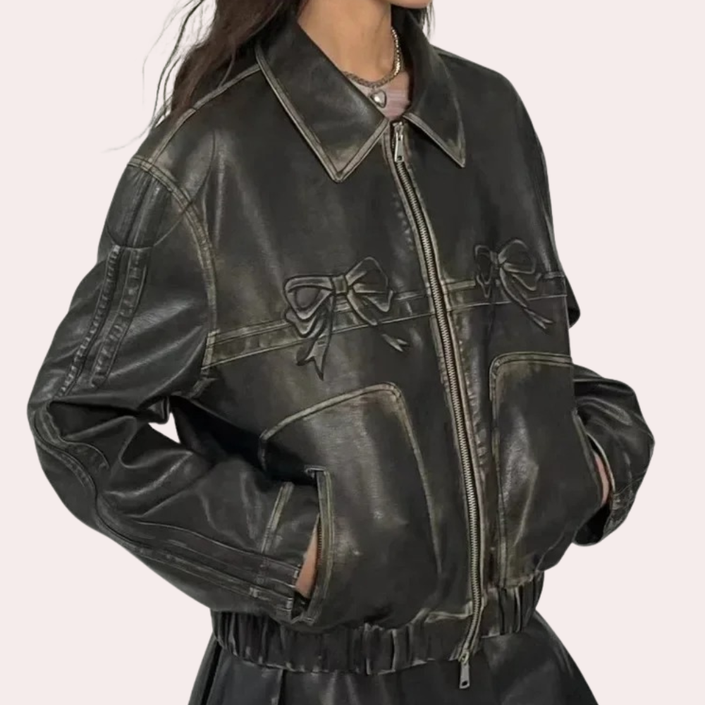 Ursuline Leather Blazer With Lux Bow Embellishment For Women All Season Comfort Streetwave Couture